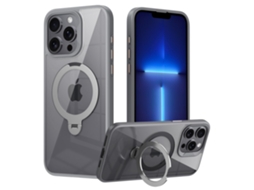 Suporte Casa Para Iphone 13 Pro Max Pele Sintética Magnética Cinzento