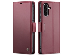 Capa Para Samsung Galaxy A56 De Couro Com Fecho Borboleta Textura De Lichia E Proteção Rfid Antirroubo Vermelha