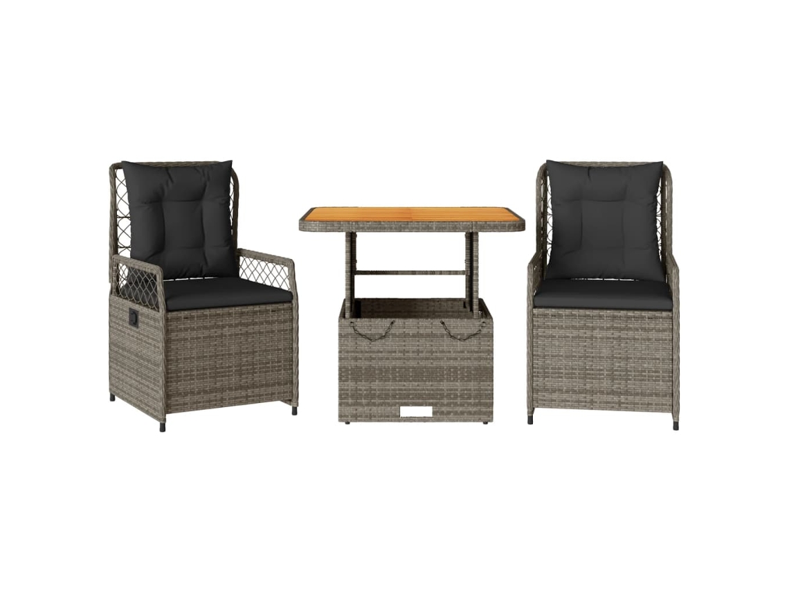 Jantar Set 3 Pcs for Garden with Almofadões Vime Pe Cinza MAISON EXCLUSIVE (3 pcs)