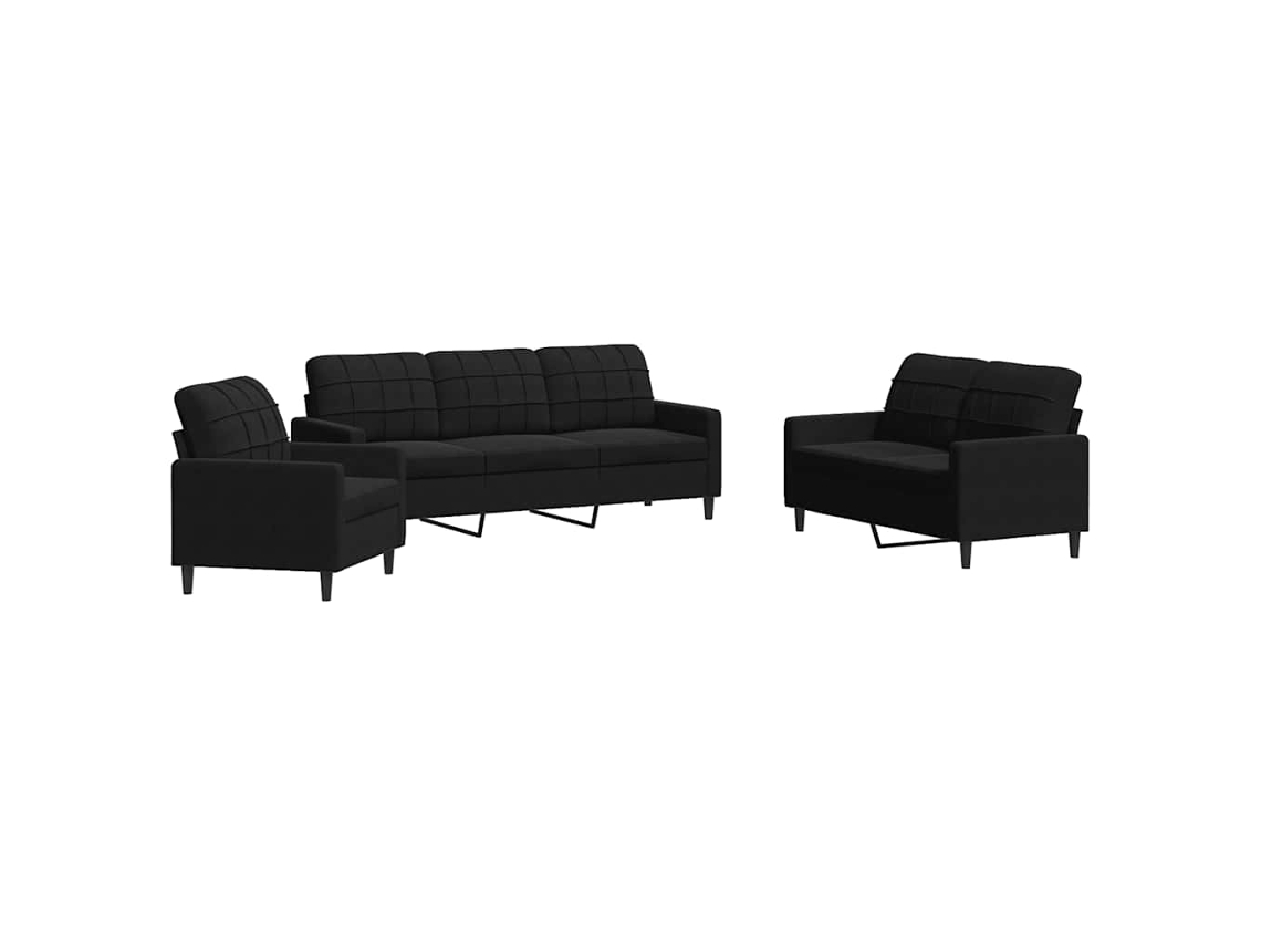 3 Pcs Conjunto de Sofás com Almofadões Veludo Preto MAISON EXCLUSIVE