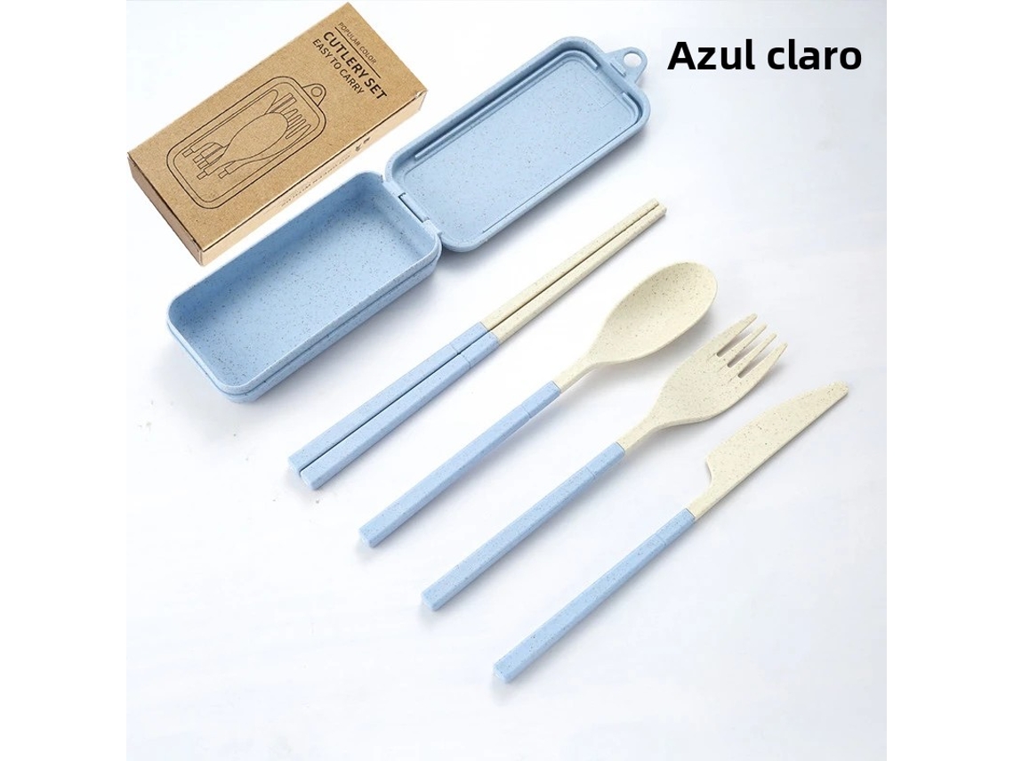 Conjunto de Talheres Portáteis de Quatro Peças, Feitos de Plástico Pp Ecológico, Desmontáveis. MDUG (azul Claro)