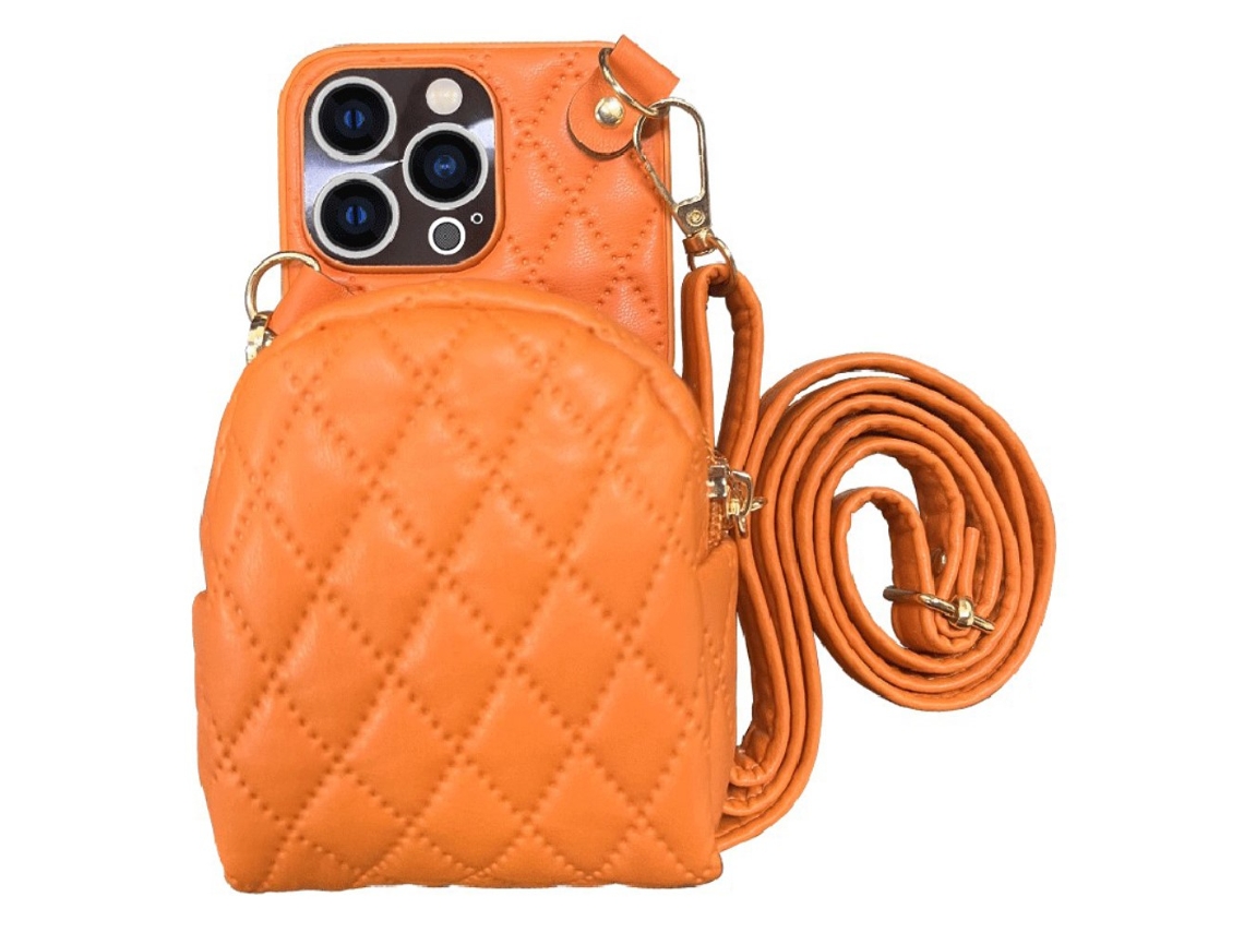Capa Padrão Losango Crossbody Zíper Alça Ombro Porta Para Iphone 12 Com Porta-cartões Multicor