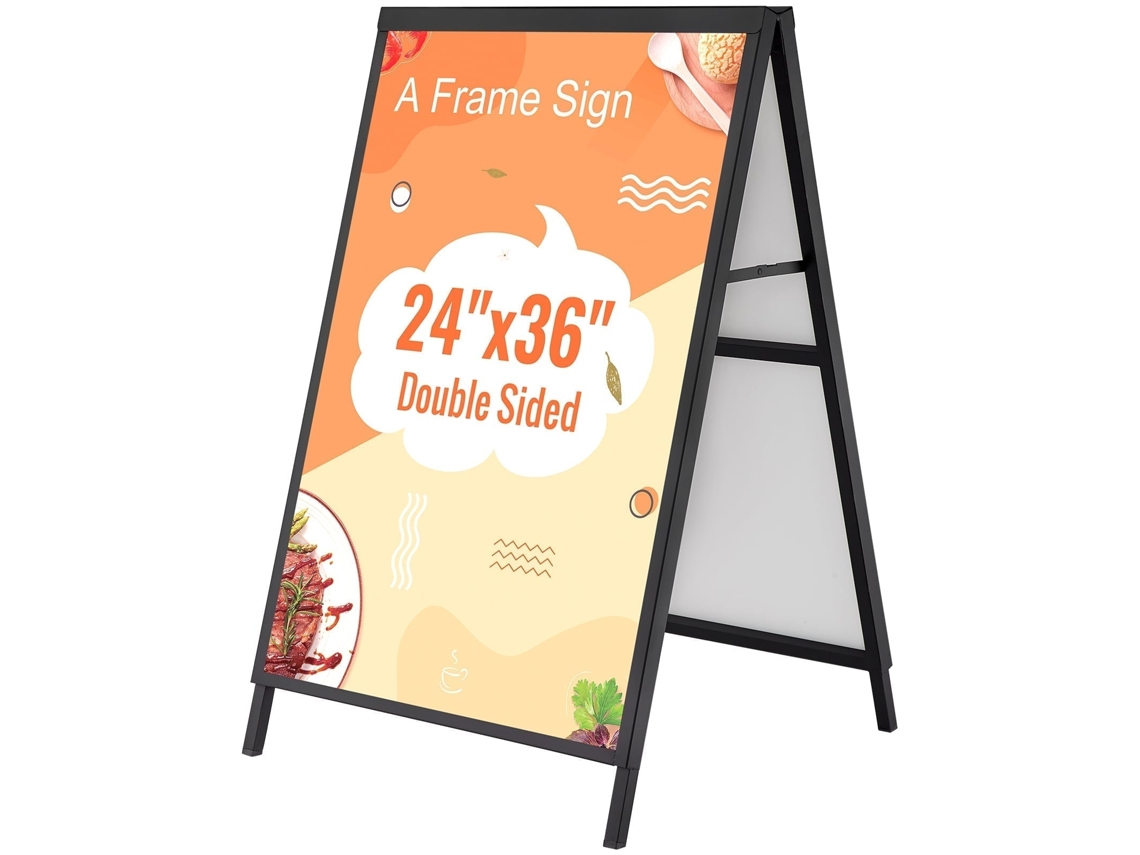 Veovr Suporte para Cartazes em Formato a Expositor de Dupla Face 91x61 Cm Cavalete Aço Dobrável e Portátil Painel Publicitário Impermeável Bares