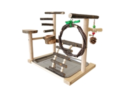 Gaiola de madeira AQUAFORGE para papagaios, suporte de treinamento, poleiro, ginásio, com brinquedos