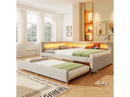 Sofá-cama 90x200 Cm - Led Com Comando, Armazenamento Hidráulico, Usb+type-c - Bege
