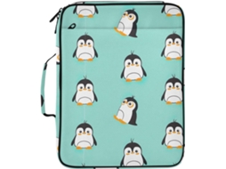 Pasta Expansível Com Um Divertido E Charmoso Pinguim Turquesa, Organizador De 3 Argolas Com 7 Bolsos Sanfonados