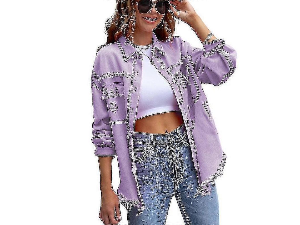 Casaco Jeans Feminino Oversize Desgastado Rasoado Df