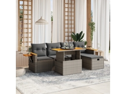 Vidaxl 6 Pcs Conjunto Sofás De Jardim Com Almofadões Vime Cinzento