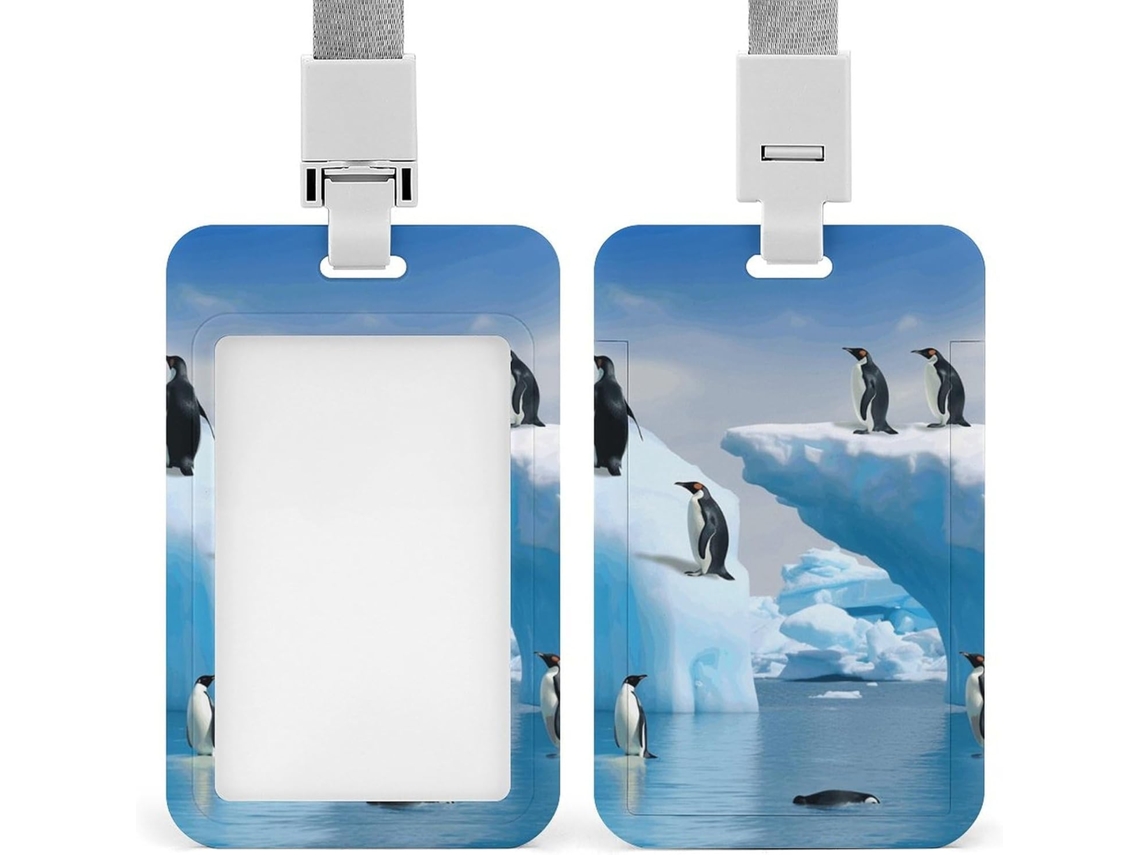 Porta Crachá Com Estampa De Pinguim Em Iceberg, Com Cordão E Proteção Impermeável Cartões, Ideal Escritório