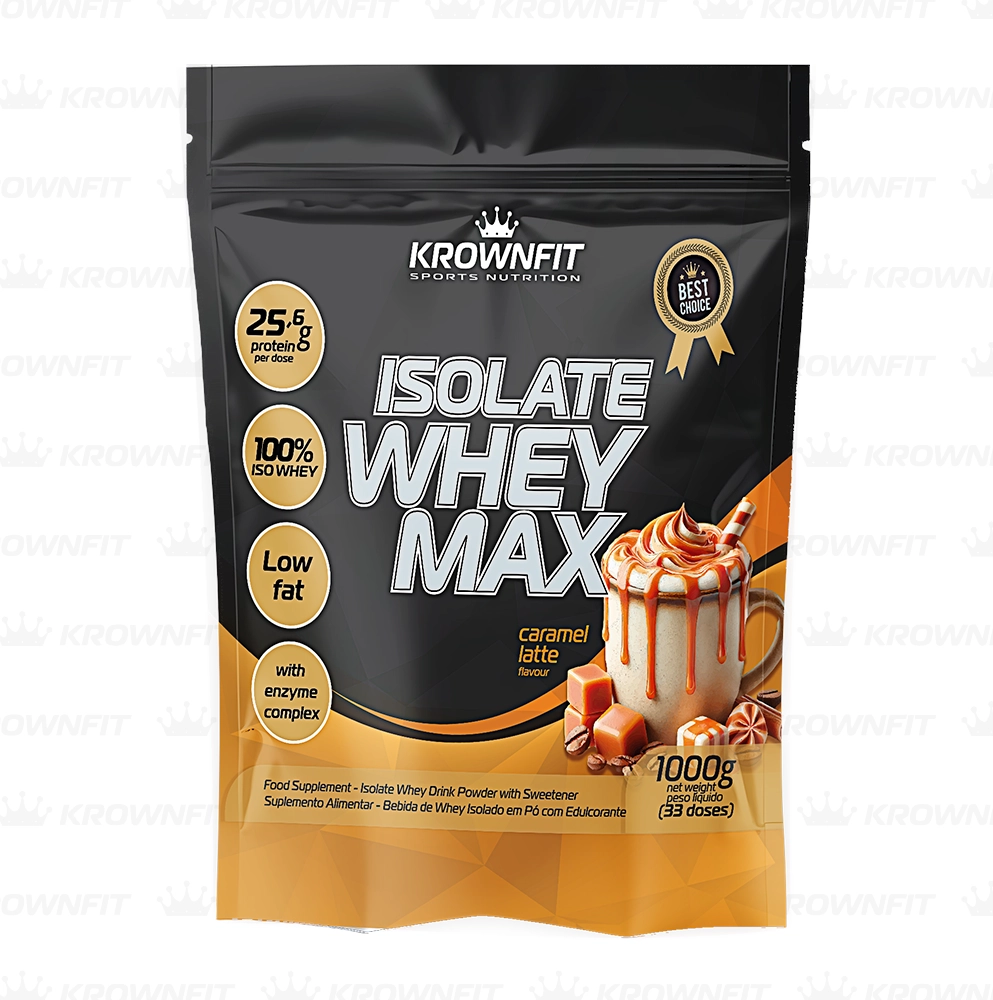 Proteína Whey Isolada KROWNFIT / Caramel Latte/ 1000g /85 % proteína- 25,6g de proteína por dose de 30g