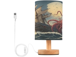 Abajur De Cabeceira Led Em Formato Polvo Para Quarto, Luminária De Leitura Com Portas Usb E Cúpula Tecido Para Sala