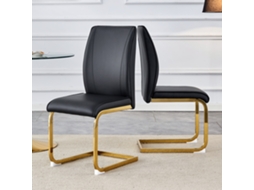 Conjunto 2 Cadeiras Design Europeu Pu Preto Pés Dourado