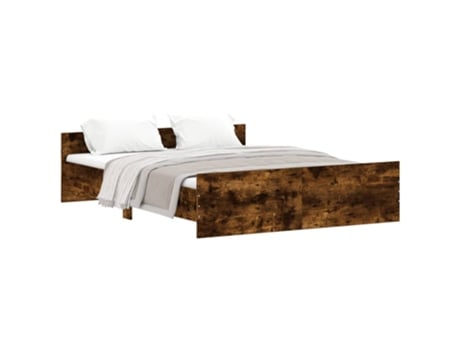 Estrutura cama c/ cabeceira/apoio pés VIDA XL carvalho fumado (140x200 cm)