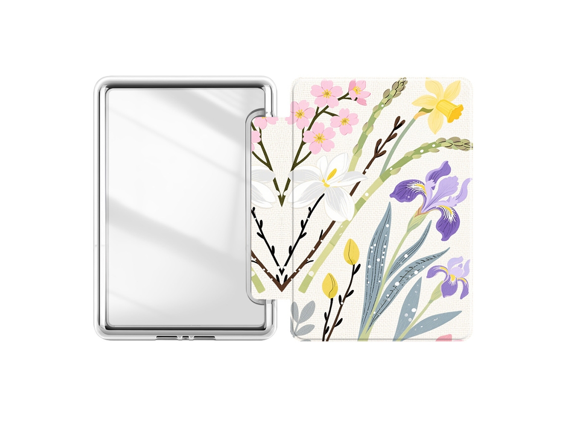 Capa Panoona Transparente Com Fixação Magnética Lateral Para Kobo Clara Colour / Bw 2024 6 Polegadas Flores Pequenas