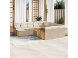 Vidaxl 13 Pcs Conjunto De Sofás P/ Jardim Com Almofadões Vime Pe Bege