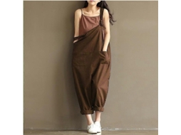 Vestido Feminino De Algodão Com Etiqueta - Tamanhos Xs A 5xl - Lavagem À Mão E Secagem Na Sombra Castanho