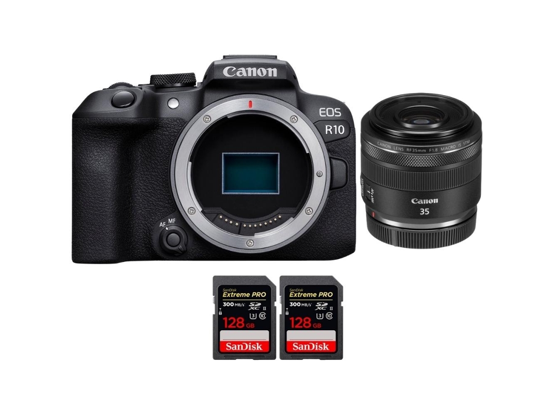 Eos R10 + Rf 35mm F1.8 Is Macro Stm + 2 Sandisk 128gb Uhs ii 300mb/s Máquina Fotográfica Híbrida Aps c + Ebook Pricedirect CANON