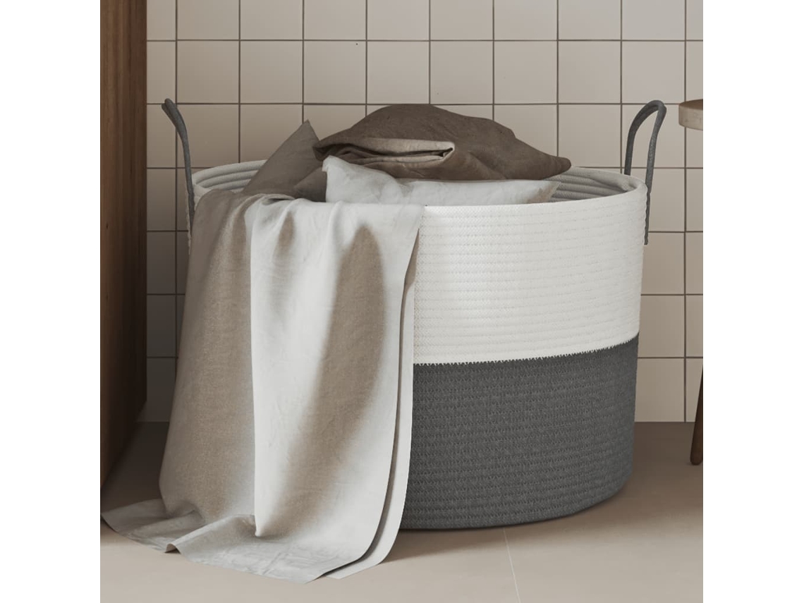 Vidaxl Cesto De Arrumação Ø51x33 Cm Algodão Cinzento E Branco