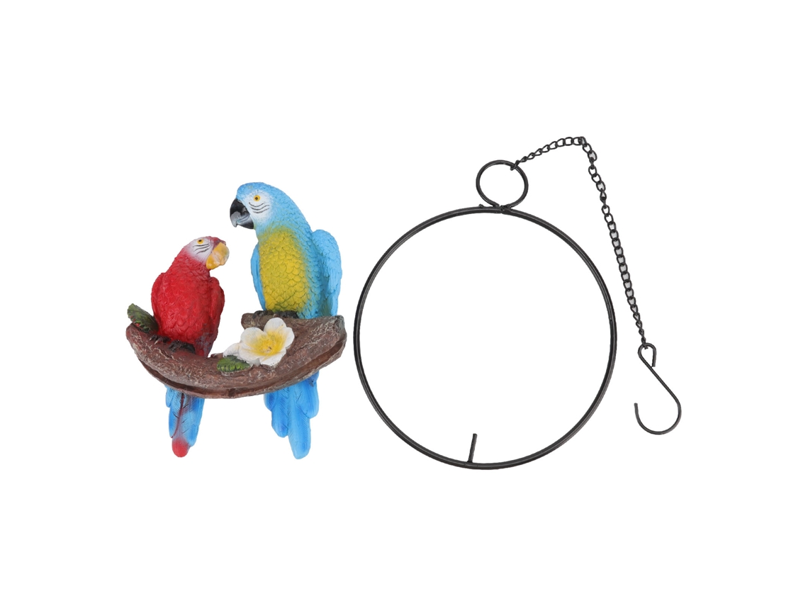 Pingente Arara Vermelha Azul Anel De Ferro Jardim Decorativo Pequeno