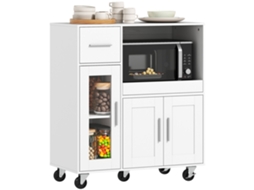 Armário de cozinha com rodízios ZENCORE SERVICES, cômoda móvel, prateleiras, gavetas, prateleira ajustável, orifício para cabos, branco