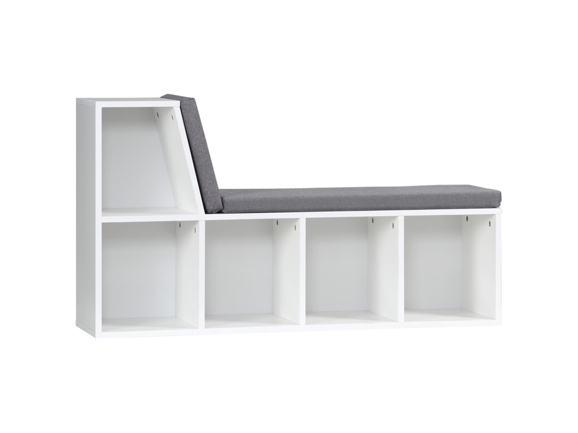 Estante com 5 compartimentos, 2 almofadas, 108x30x60cm branco cinza | S/MARCA