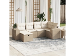 Vidaxl 6 Pcs Conjunto De Sofás P/ Jardim Com Almofadões Vime Pe Bege