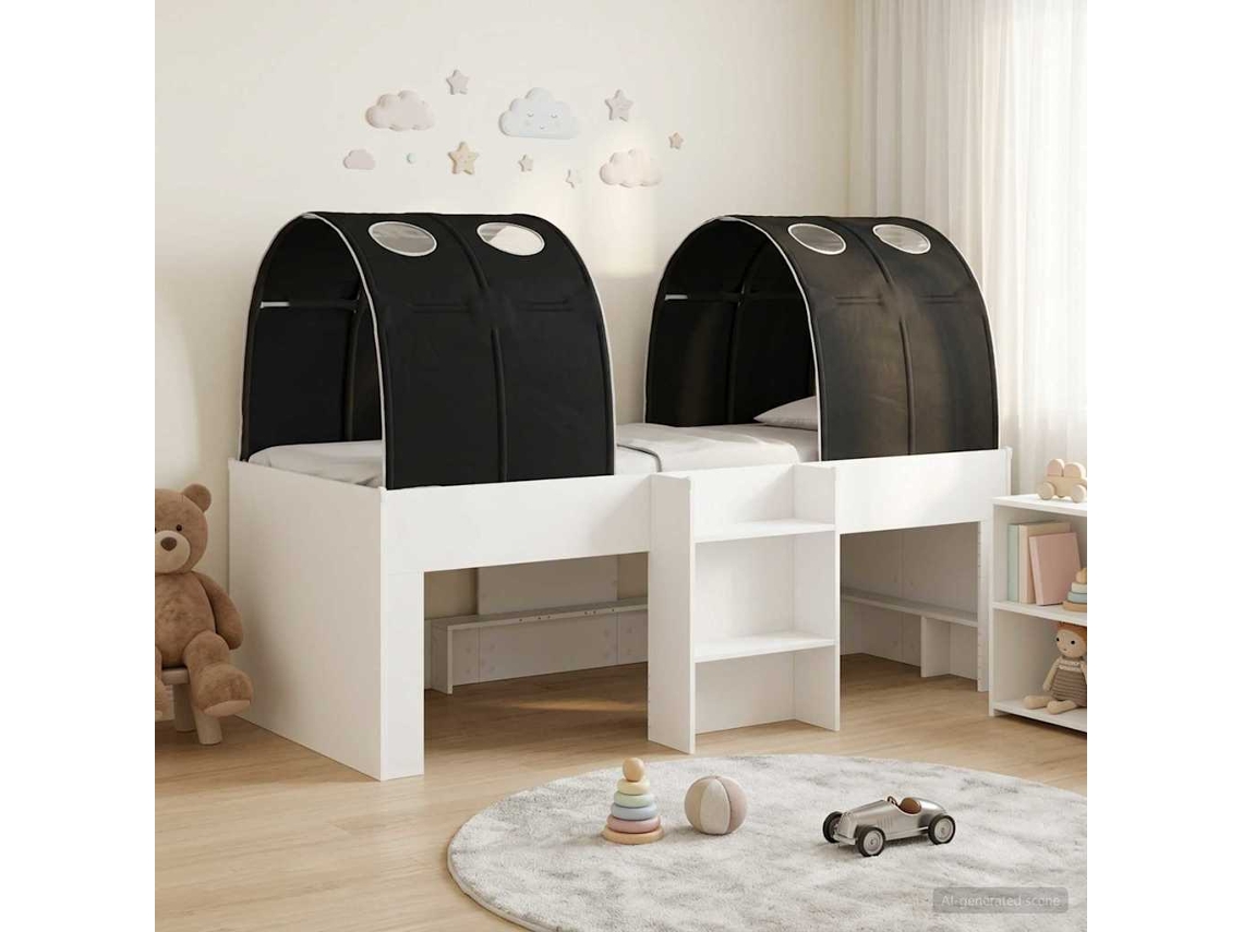 Vidaxl Cama Com Túnel 3 Unid. Branco E Preto Derivados De Madeira