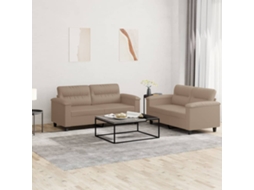 Vidaxl 2 Pcs Conjunto Sofás C/ Almofadões Couro Artif. Cor Cappuccino
