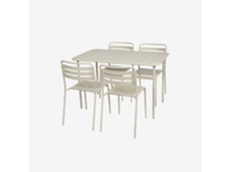 Conjunto De Jardim Com Mesa Bistrô De 120cm Em Aço Com 4 Cadeiras, Bege