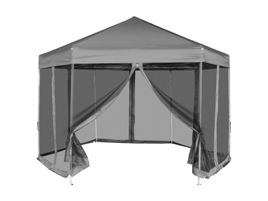 Vidaxl Tenda Festas Pop-up Hexagonal, 6 Paredes, Cinzento 3,6x3,1m