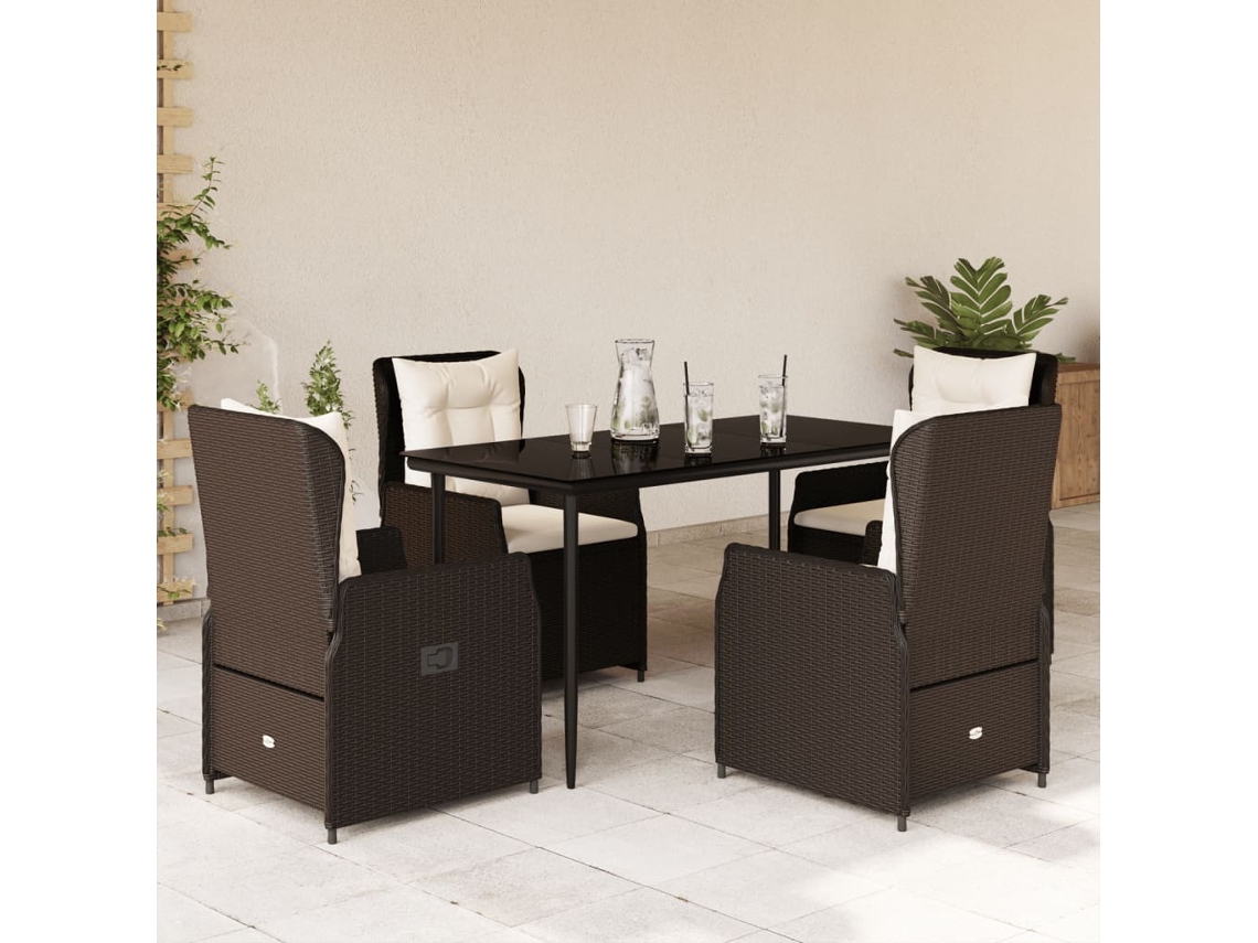 Vidaxl 5 Pcs Conjunto Jantar P/ Jardim C/ Almofadões Vime Pe Castanho