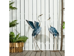 Conjunto de 2 Estátuas de Jardim Exterior Escultura de Garça em Aço para Lago, Pátio, Terraço, Relva, 74/70cm Multicolorido