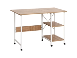 Secretária Móvel Dobrável 107x55x76 Cm Com Rodas, Mesa De Trabalho Em Mdf Natural Para Home Office Bga Store