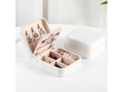 Caixa De Jóias Portátil Espelho Material Pu Interior De Tapete Tamanho Compacto