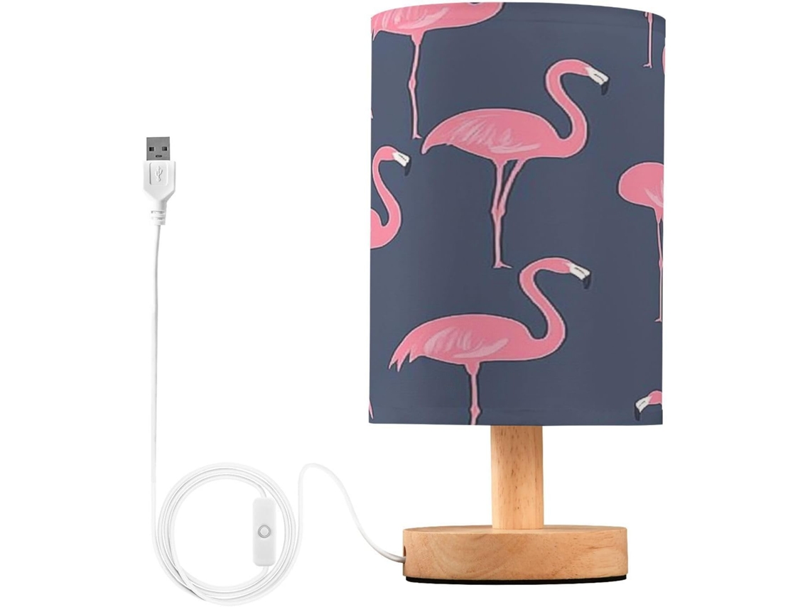 Abajur De Cabeceira Em Formato Flamingo Rosa, Com Led, Para Leitura, Com Cúpula De Tecido, Base De Madeira E Porta Usb