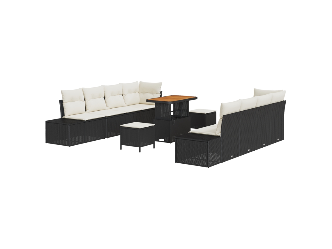 Conjunto 11 Sofá Moderno Para Jardim Vidaxl Preto Vime Pe (264 X 62 X 85 Cm)