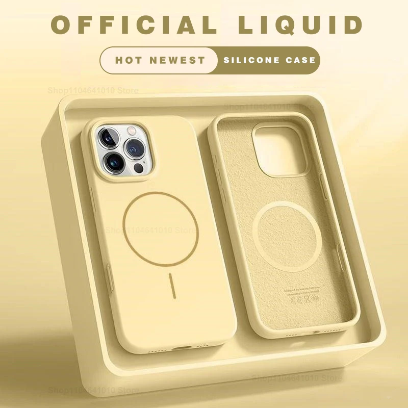 Capa Magnética Para Celular (iphone 15 Amarelo), Feita De Silicone Resistente A Impactos, Compatível Com Carregamento Sem Fio.