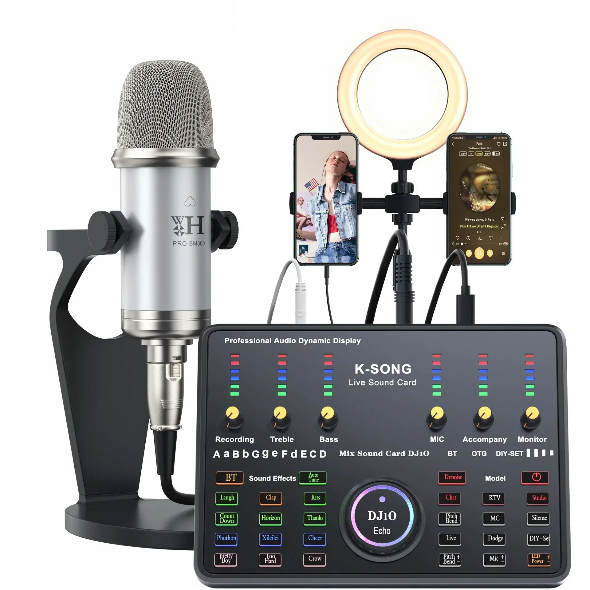Kit de Placa de Som Microfone Condensador de Estúdio MDUG (redondo Prateado)