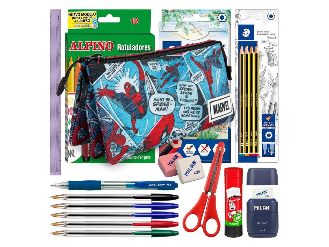 COLEPACK Spiderman Estojo Triplo com Material Escolar Incluído
