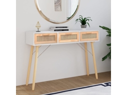 Vidaxl Mesa Consola 105x30x75 Cm Pinho Maciço E Vime Natural Branco