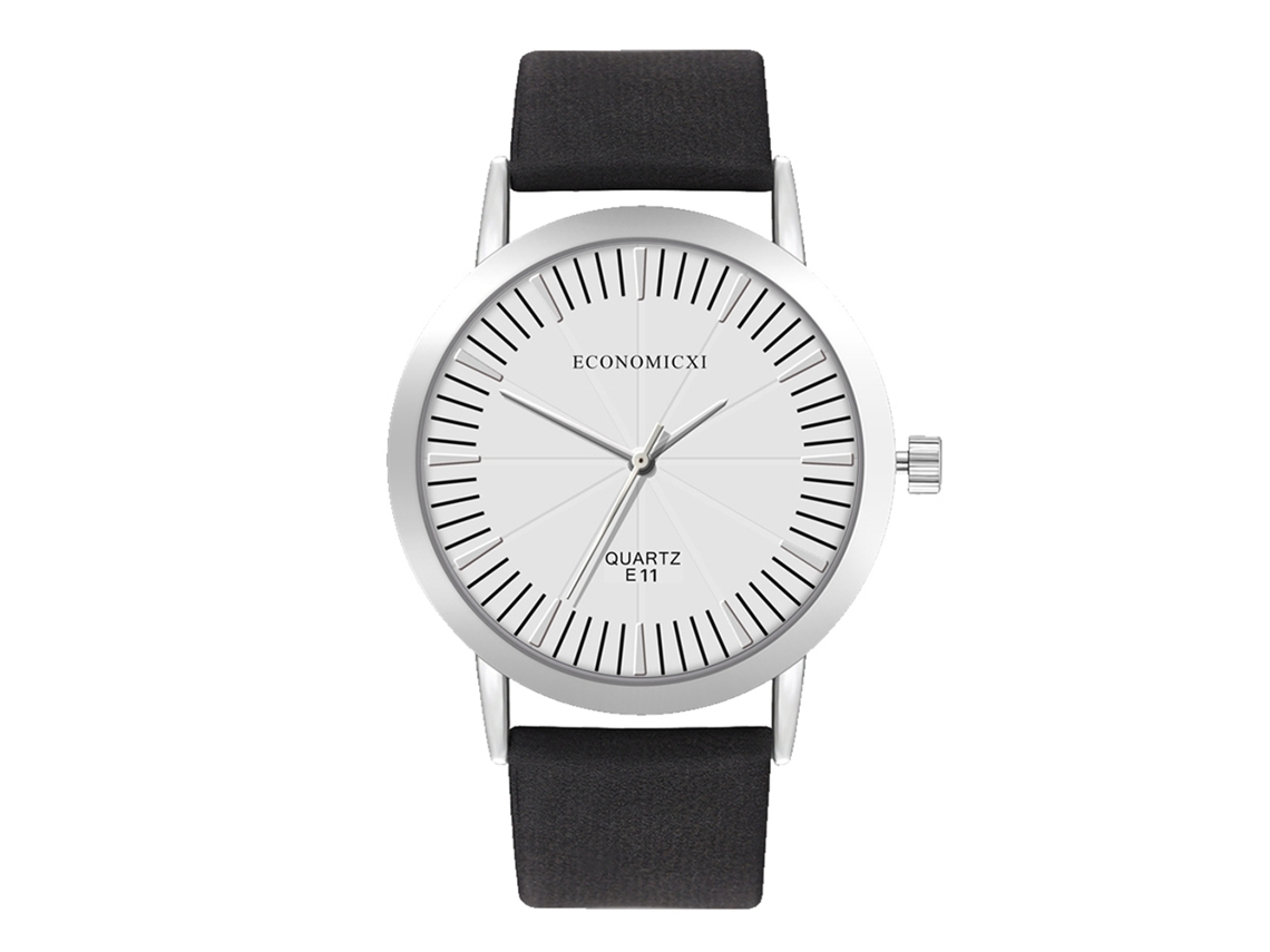 Relógio de Pulso Quartz para Mulheres e Homens com Cinta de Couro Pu Estilo Casual Branco Preto