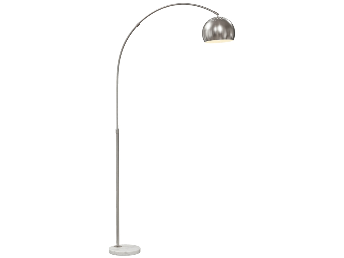 Candeeiro De Pé, Design Curvo, Base Em Mármore, 167 Cm, Prateado