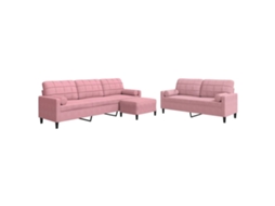 Maison Exclusive - 3 Pcs Conjunto De Sofás Com Almofadões E Rolos Veludo Rosa