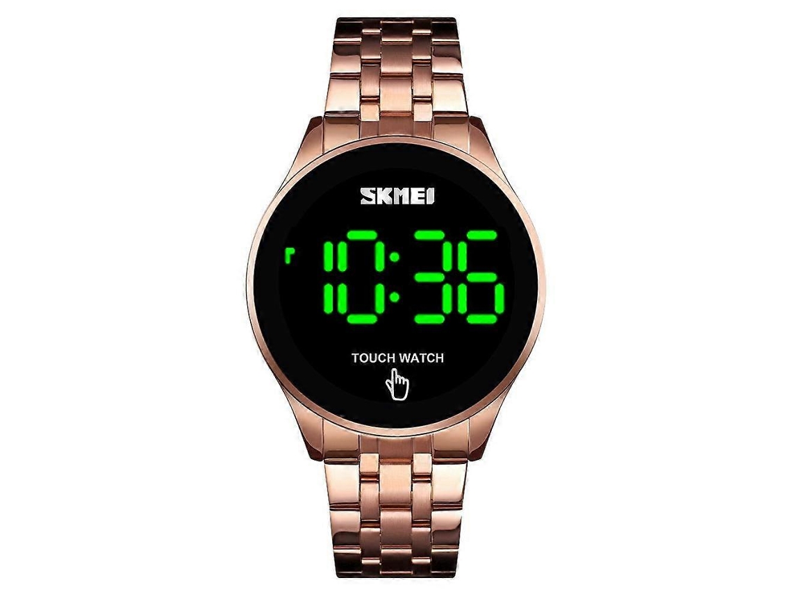 Relógio Eletrônico Skmei 1579 Com Tela Sensível Ao Toque Simples, Led Luminoso E Caixa Em Aço Inoxidável, Cor: Ouro Rosa.