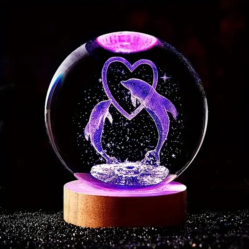 Bola de Cristal em Forma de Golfinho 3d com Luz Colorida de 6 Cm MDUG