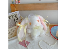 Bolsa de Coelho Fofa Pelúcia com Alça de Pérolas para Meninas Amarela