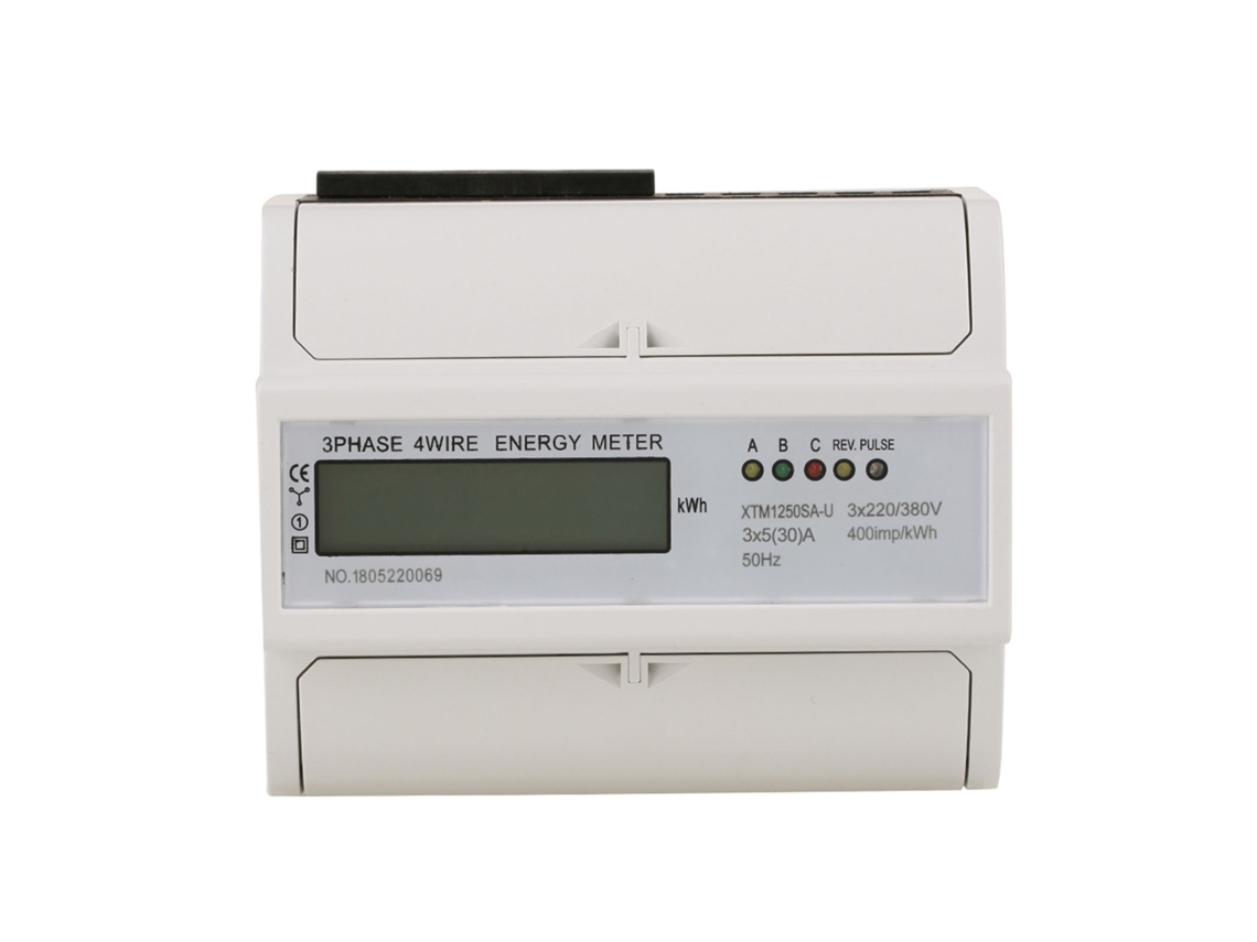 Medidor elétrico trifásico, 4 fios, 7p, DIN rail, 5A, kWh