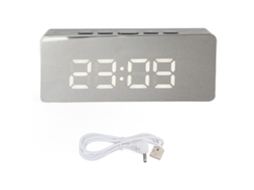 Reloj Digital Led Pantalla Grande Hd Espejo Alarma Casa Batería O Cable Negro