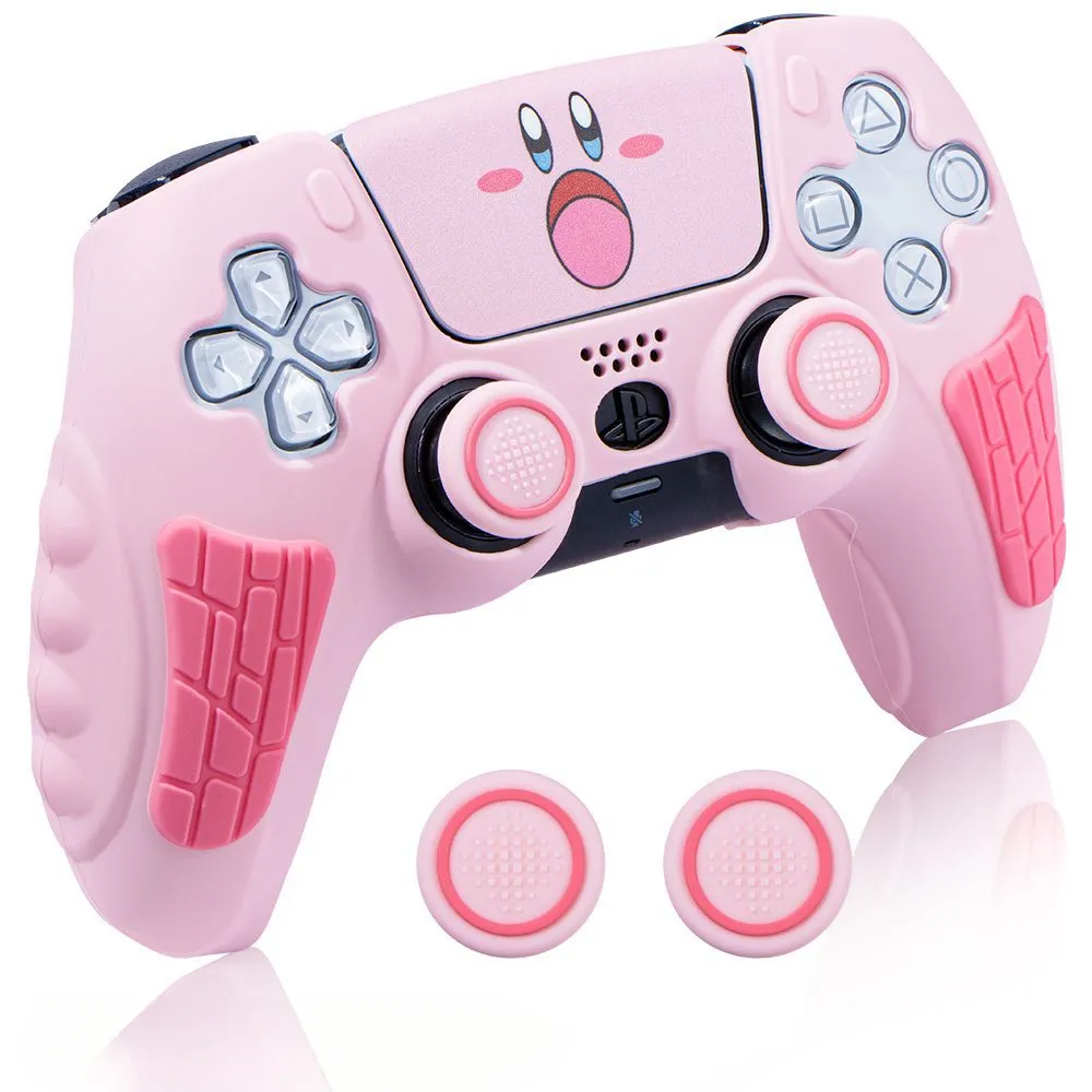 Capa De Silicone Para Controle Ps5, Com Capas De Joystick E Adesivo Para Touchpadczhhmart (rosa)