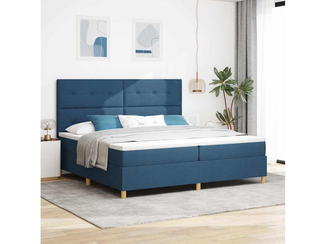 Vidaxl Cama Box Spring Led Com Cabeceira Azul 200 X 200 Cm Tecido